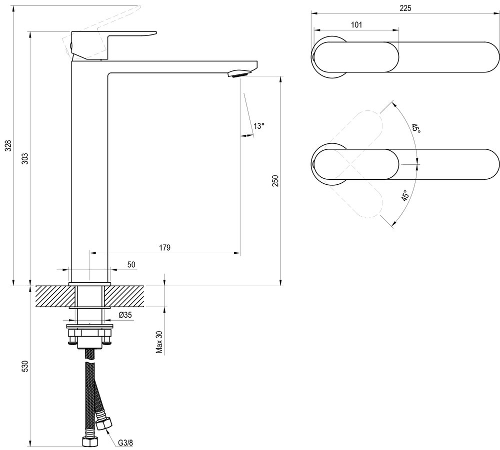 Einlocharmatur für Waschbecken Chrome II CR II 015.00